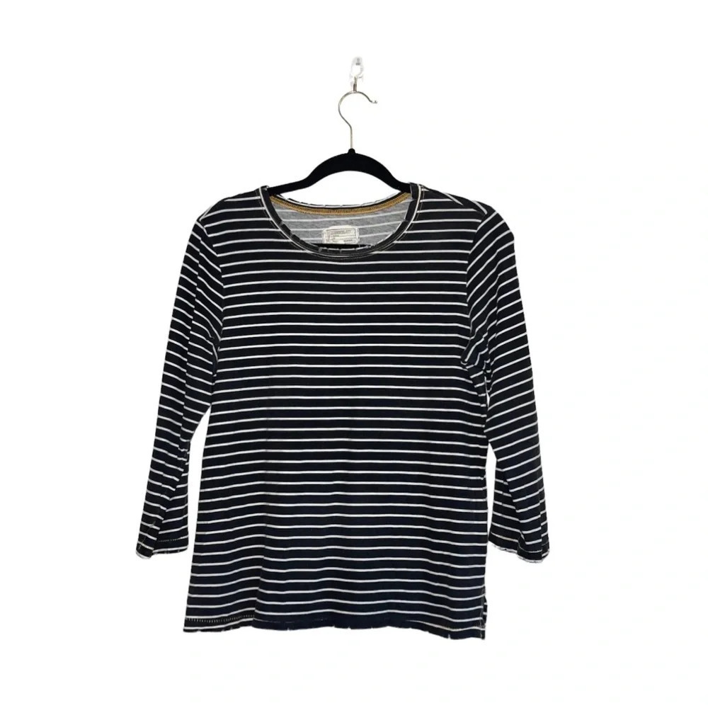 Current/Elliott Gray Reverse Oakland Stripe Top 3/4 Sleeve 2 Medium Women’s
